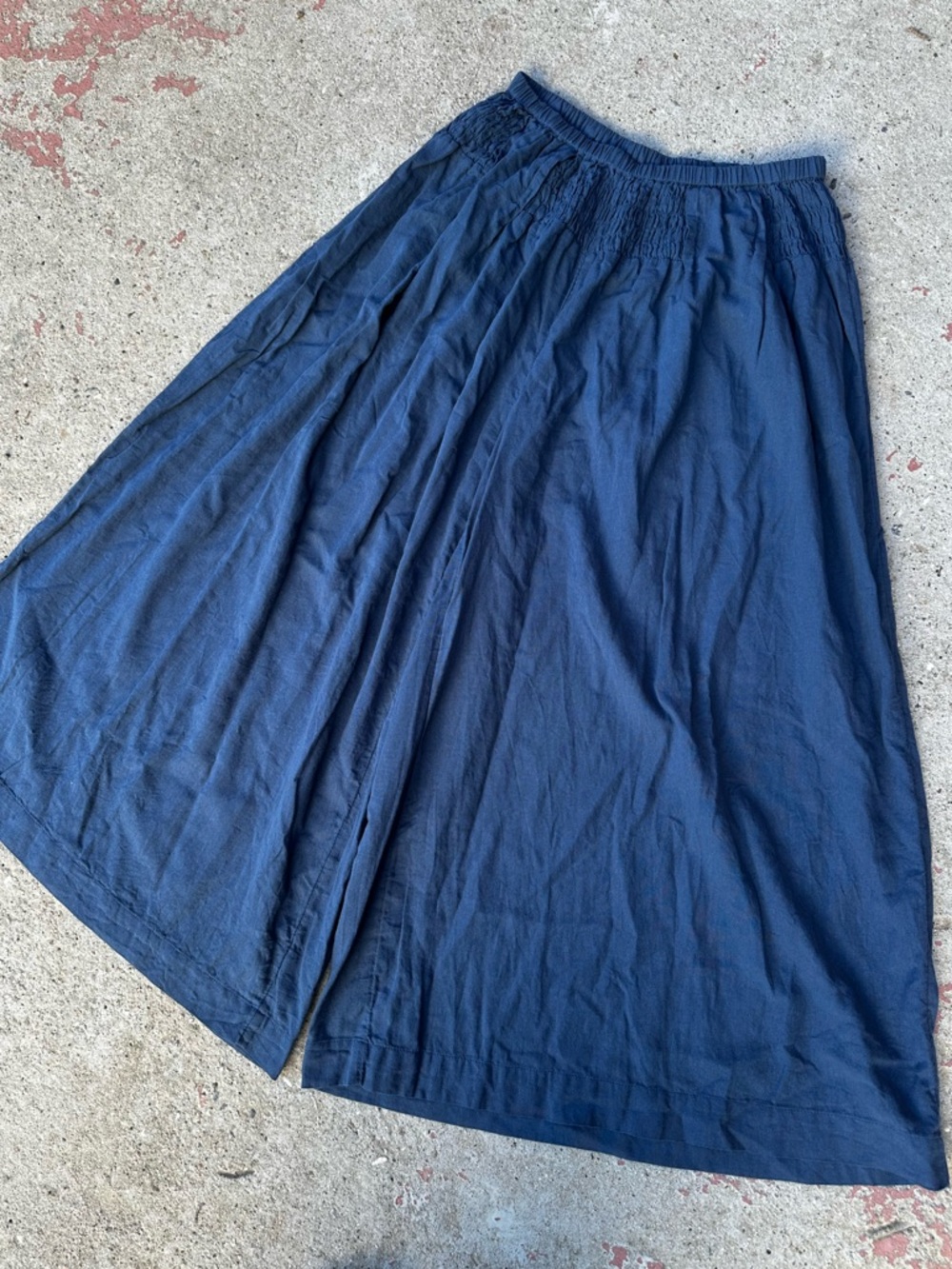 Free People Rising Sun Pants Smocked Cotton Wide Leg Sz M Blue Beach Coastal - Picture 2 of 8